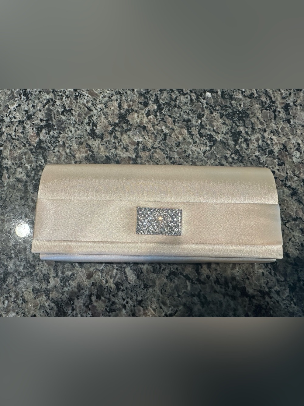 Style & Co. Champagne Satin Clutch with Rhinestone Plaque